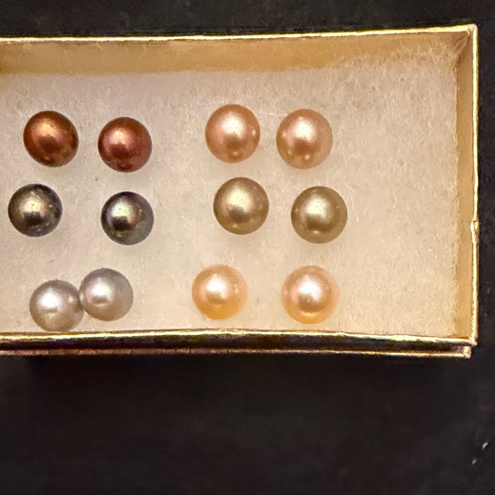 Elegant Multi-Color Faux Pearl Stud Earrings Set of 6 - Picture 1 of 7